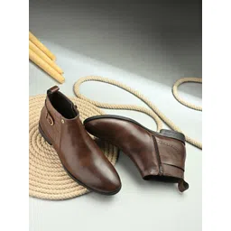 El Paso Men Brown Buckle Detail Ankle Boots
