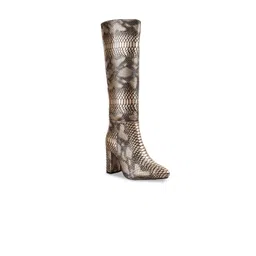 Bxxy Textured Snake-Pattern High-Top Block Heel Boots