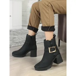 Black Solid Zip Women Boot Boots For Women