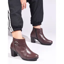 TRYME Women Round-Toe Block-Heeled Regular Boots