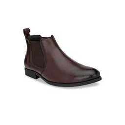 San Frissco Men Brown Solid Synthetic Mid-Top Flat Boots
