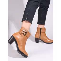TRYME Women Round-Toe Block-Heeled Regular Boots