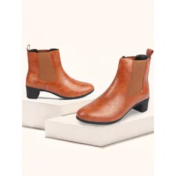 FAUSTO Women Textured Mid-Top Chelsea Boots