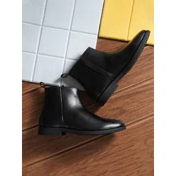 Warnex Men Black Leather Formal Chelsea Boots