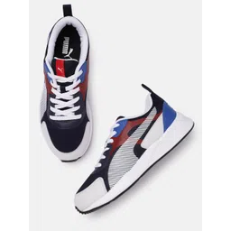 Puma Men Navy Blue and White Colourblocked Sneakers