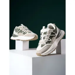 OZZOH Women PU Colourblocked Round Toe Lace-Ups Comfort Insole Sneakers