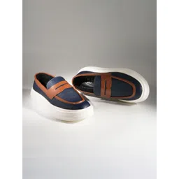 MONKSTORY Men Dual Tone Chunky Luxe Slip-On Sneakers Midnight Blue/Tan