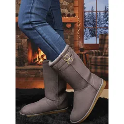 Carlton London Women Tall Winter Boots With Decorative Buckle Straps