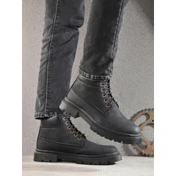 AfroJack Men Platform Heeled Mid-Top Chunky Boots