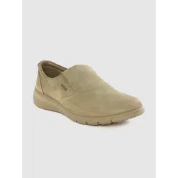 Woodland Men Khaki Leather Slip-On Sneakers