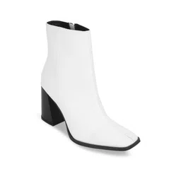 Truffle Collection Women White Solid Block Heeled Boots
