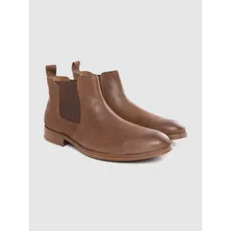 CLOG LONDON Men Brown Solid Leather Mid-Top Chelsea Boots