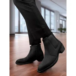 Bxxy Men Solid Square Toe Chelsea Boots with 2-Inch Height Increasing Block Heel