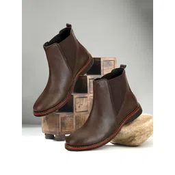 PSSHOES Men Solid Round Toe Slip-On Chelsea Boots