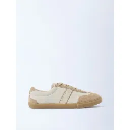 LUNA BLU by Westside Beige Suede Lace-Up Leather Sneakers