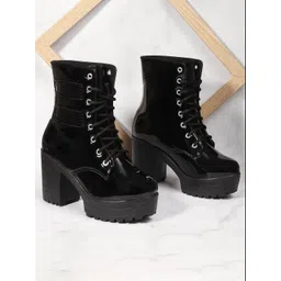 STRASSE PARIS Women Round Toe Boots Lace Up Chunky Block Heeled Boots