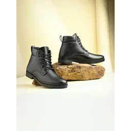 SHOE DAY Men Black Synthetic Leather Lace-Up Regular Boots
