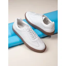 Styli Men White Solid Casual Court Sneakers