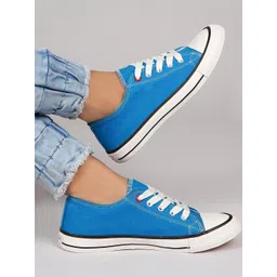 Roadster Men Blue Round Toe Lace-Ups Solid Canvas Casual Sneakers