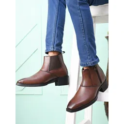 Roadster Men Brown Synthetic Leather With Zipper Chelsea Boots