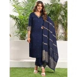 Skylee Blue Embroidered Kurta Pant Set With Dupatta