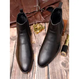 LOUIS STITCH Men Jet Black Mid-Top Chelsea Boots