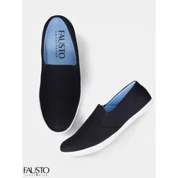 FAUSTO Men Black Solid Slip-On Sneakers