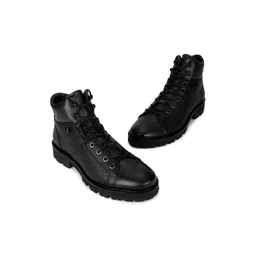 Woodland Men Textured Leather Round-Toe Block Heel Regular Boots