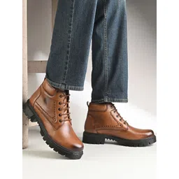 The Roadster Lifestyle Co Men Leather Lace Up Chunky Boots