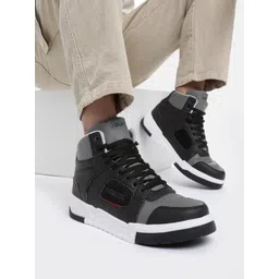 FCUK Men Colourblocked Mid-Top Sneakers with Perforated Detail
