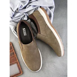 HERE&NOW Men Woven Design Nubuck Slip-On Sneakers