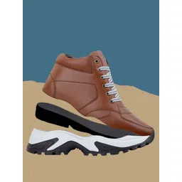 Bxxy Men Round Toe High-Top Lace-Ups Elevator Sneakers