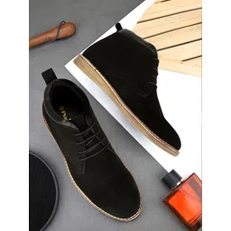 PSSHOES Men Solid Round Toe Laced up Boots