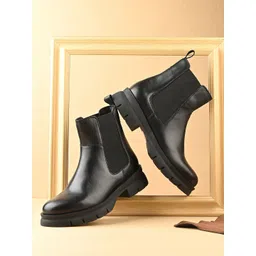 MIORAH Women Genuine Leather Platform-Heeled Chelsea Boots