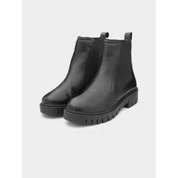 ADORLY Women Black Synthetic Casual Block-Heeled Chelsea Boots