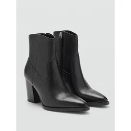 MANGO Women Block Heel Leather Boots
