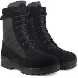 XHUGOY Genuine Black Suede Leather Military Combat Light Weight Boots For Men Boots For Women