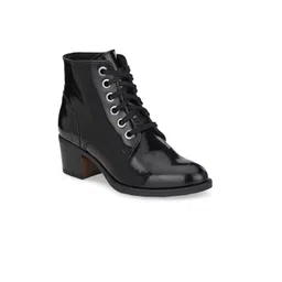 Delize Women Black Solid Leather High-Top Block Heeled Boots