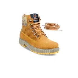 bacca bucci Men Tan Solid Suede High-Top Flat Boots