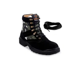 bacca bucci Men Black Printed Suede Mid-Top Flat Boots
