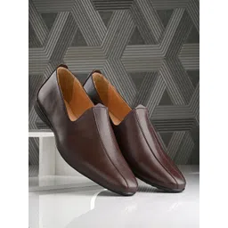 House of Pataudi Men Brown Solid Slip-On Shoes
