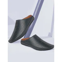 FAUSTO Men Blue Perforations PU Slip-On Mule Sneakers