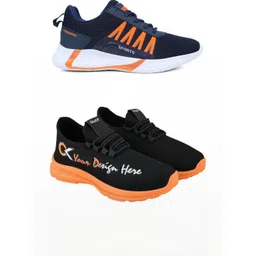 Free Kicks Men Orange Mesh Marking Running Sports Shoes