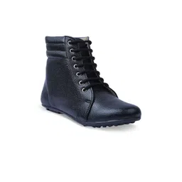 VALIOSAA Women Black Solid Synthetic Mid-Top Flat Boots