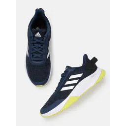 ADIDAS Men Navy Blue & White Woven Design Run Steady Shoes