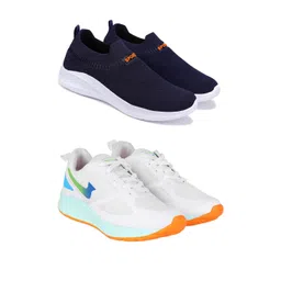 PENNEN Men Set Of 2 White & Navy Blue Synthetic Lace-Ups Non-Marking Running Shoes