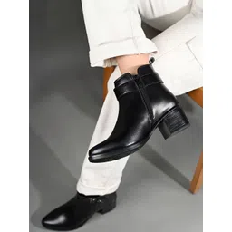 LOUIS STITCH Women Elegant Mid-Top Double Buckle Slip-On Chelsea Boots