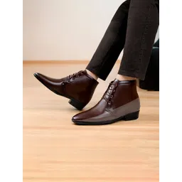 Bxxy Men Elevator Hidden Height Increasing Faux Leather Formal Derby Lace-up Boot.
