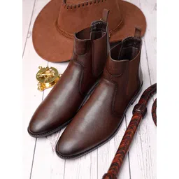 LOUIS STITCH Men Brunette Brown Mid-Top Slip-On Chelsea Boots