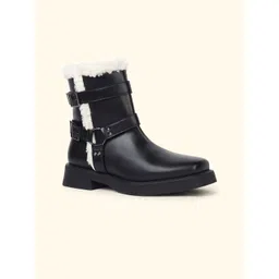 yoho Women Mid-Top Round Toe Slim Heel Winter Boots